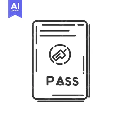 Aset desain premium: A simplified monochrome line drawing depicts a passport document icon