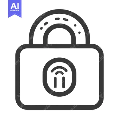 A black and white padlock illustration with fingerprint scanning featu