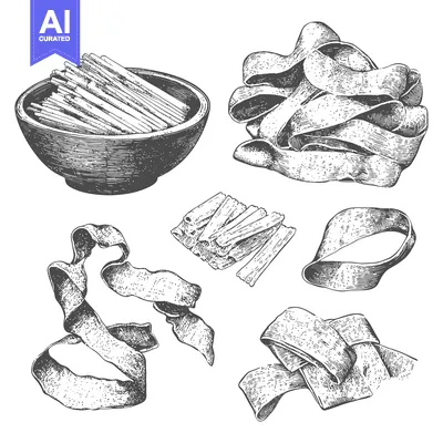 Popular premium asset: Black and white illustrations depict different types of pasta variatio