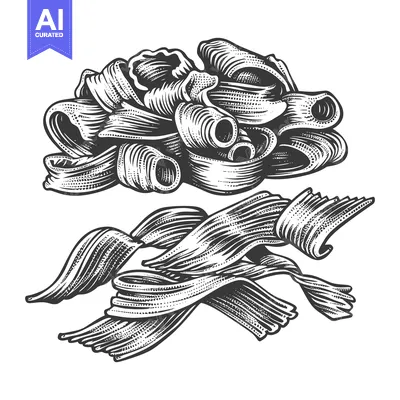 Popular premium asset: Detailed grayscale illustration showing two types of pasta shapes