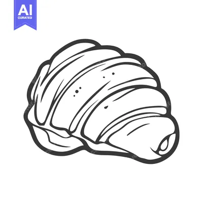 An isolated black and white line drawing of a croissant