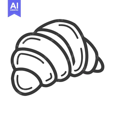 A drawing of a flaky crescent shaped pastry with detail