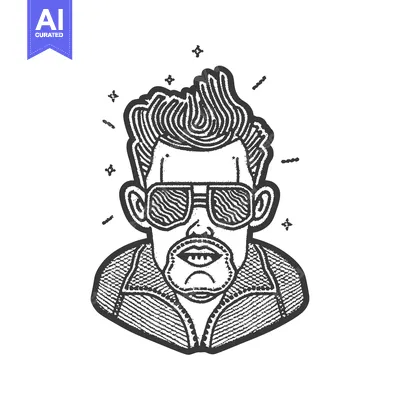 Aset desain premium: Stylized illustration of a man wearing sunglasses and smiling