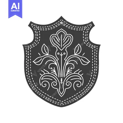 Aset premium populer: A decorative shield featuring floral and botanical ornamentation desig