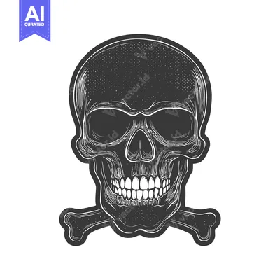 Aset premium populer: Detailed monochrome illustration depicting a human skull with crossbon