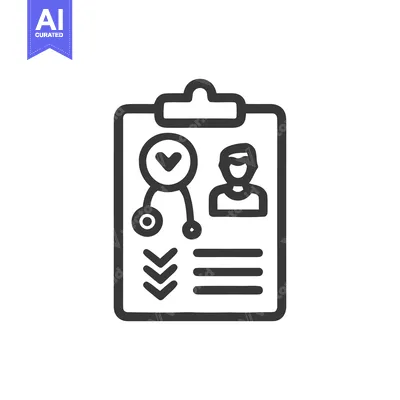 Aset premium populer: Medical Record Icon: Stethoscope, Patient Profile, and Checklist on Cl