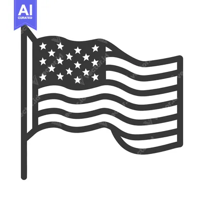 A black and white illustration of a waving national flag
