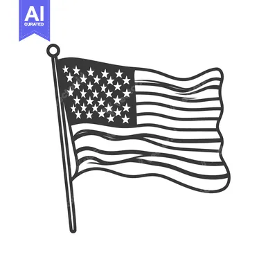 A black and white drawing depicting a waving flag
