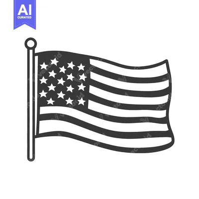 A black and white drawing of a waving striped flag