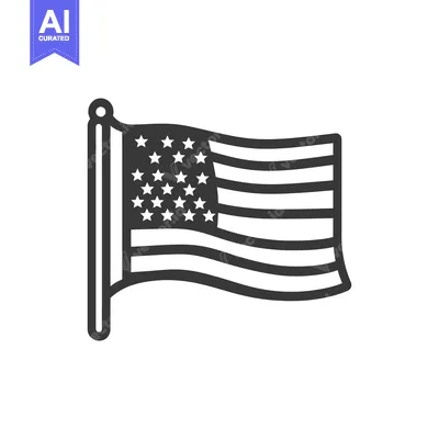 Aset desain premium: A black and white graphic of the American waving flag