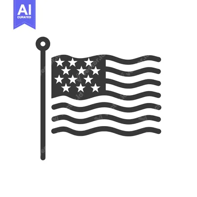Black and white illustration of a flag waving on pole