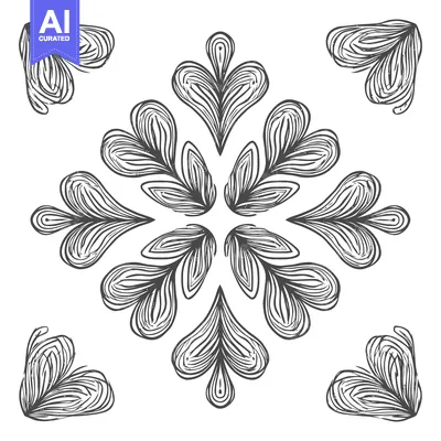Aset desain premium: Ornamental Floral Pattern: Intricate Line Art Design on White Backgrou