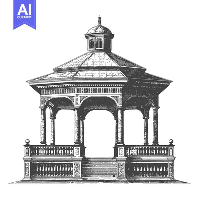 An elegant vintage illustration showcasing a gazebo style structure de