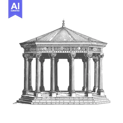 Architectural drawing showing a classic octagon shaped outdoor gazebo