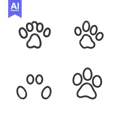 Aset premium populer: Several linear illustrations featuring the shapes of animal paw prints