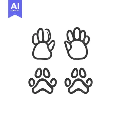 Outlines of two animal paws and two animal hand prints appear