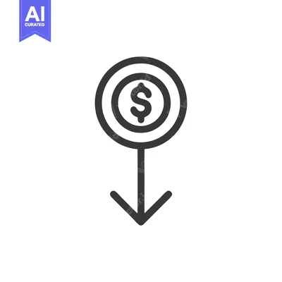 Aset desain premium: Downward Trend: Dollar Symbol with Arrow in Minimalist Design