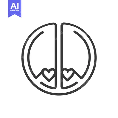 Aset premium populer: A black outline image of a peace symbol with hearts