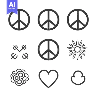 Aset desain premium: A collection of various symbol icons with a peace sign