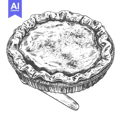 Popular premium asset: Detailed illustration depicting a delicious homemade baked pie on a ta