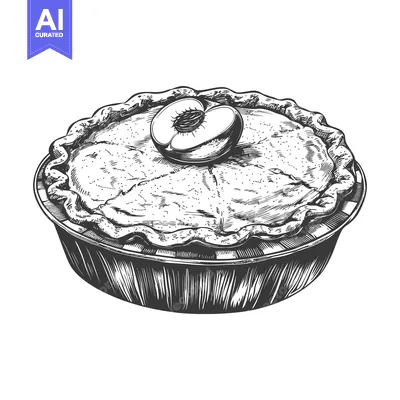 A detailed vintage style drawing of a delicious fruit pie