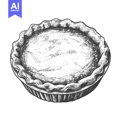 Aset desain premium: A round baked pie with a crimped crust detail and filling