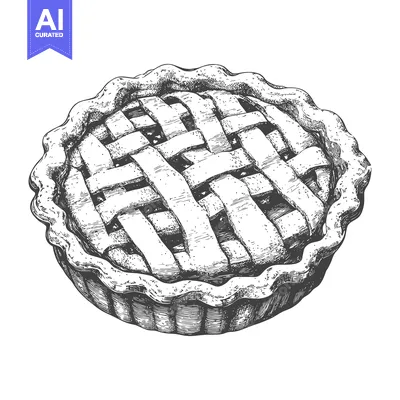 Aset desain premium: A Detailed Line Drawing Illustrating a Delicious Lattice Topped Pie