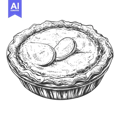 Aset desain premium: A delicious looking pie with toppings presented in black and white