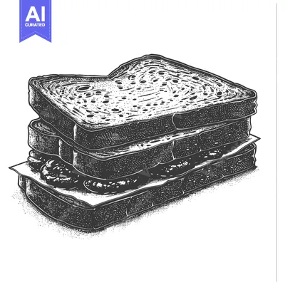 Popular premium asset: A Detailed Black And White Illustration Of A Stacked Sandwich