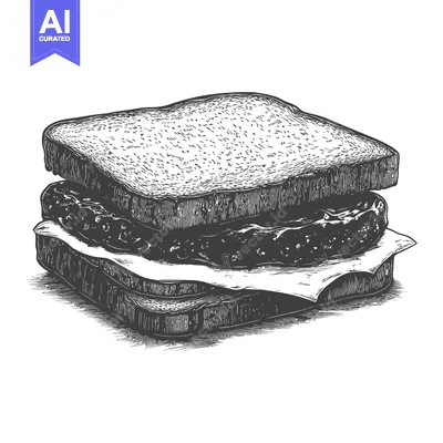 Detailed illustration of a sandwich with a patty between bread