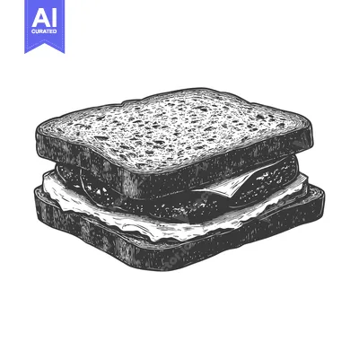 Premium design asset: Hand drawn illustration featuring a delicious sandwich on toasted brea