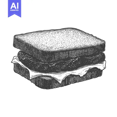 Aset desain premium: A detailed black and white illustration of a filled sandwich