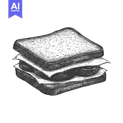 Black and white illustration depicts a sandwich made for consumption