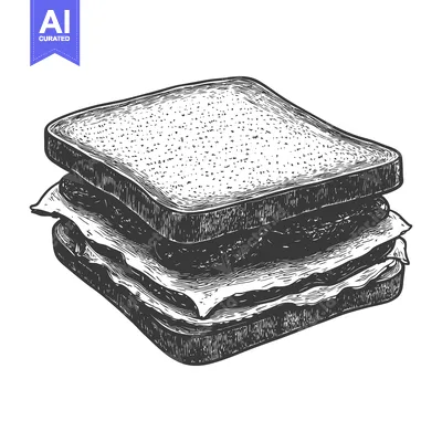A detailed black and white illustration of a tasty sandwich