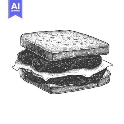 A detailed illustration of a classic sandwich on white background