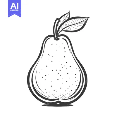 Aset premium populer: A simple black and white artistic illustration of a pear fruit