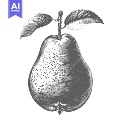 Aset premium populer: A detailed illustration of a ripe pear with green leaves