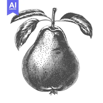 Premium design asset: An elegant detailed illustration of a ripe pear with leaves