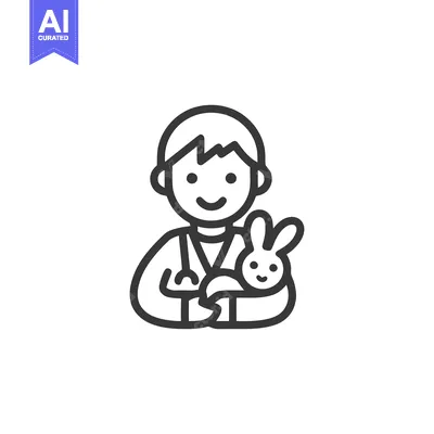 Aset desain premium: Smiling Veterinarian Holding a Bunny: Minimalist Line Art Icon