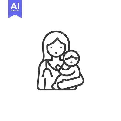 Premium design asset: Minimalist Icon: Female Doctor Holding Baby with Stethoscope, Healthca