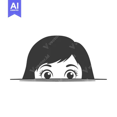 Popular premium asset: A cartoon illustration of a girl peeking over an imaginary line