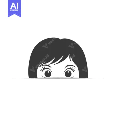 Aset premium populer: A stylized illustration showing the eyes of a young woman peering over