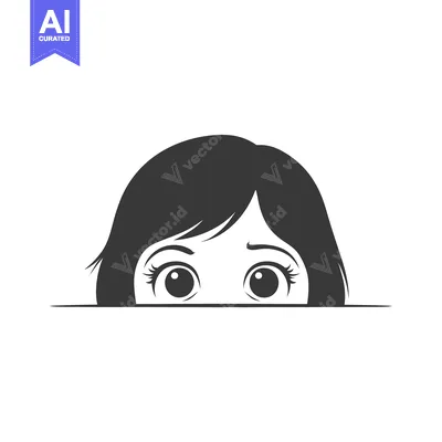 Aset desain premium: A cartoon image of a young woman peeking from behind