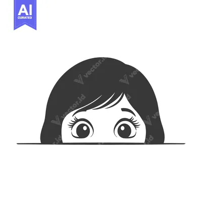 A cartoon girl peeking over a horizontal straight line