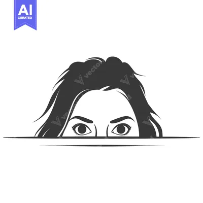 A persons eyes and hair peeking over a horizontal line
