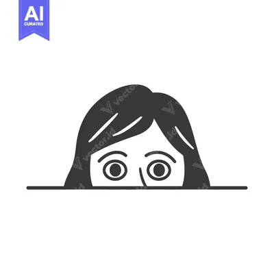 Aset desain premium: A woman with dark hair peeks over a horizontal line