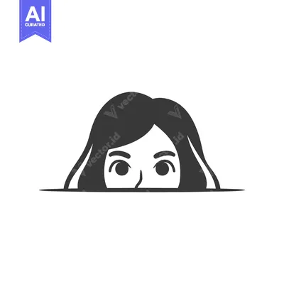 Aset desain premium: A simplified image of a womans face peeking from below