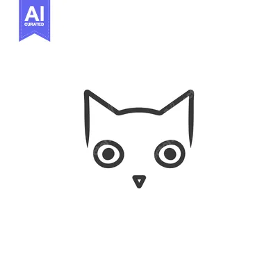 Aset premium populer: A simple black outline of a cat face on a white background