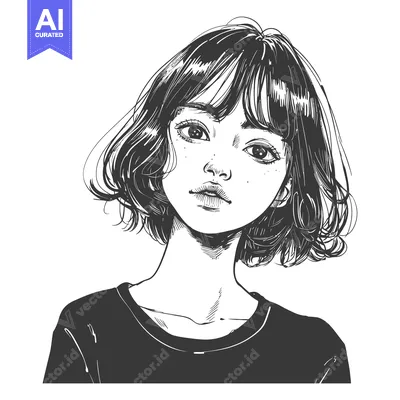 Pen and Ink Illustration of a Woman with Short Wavy Hair