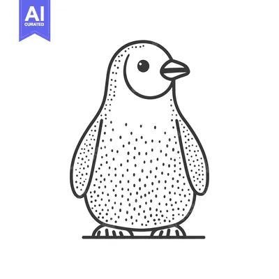Aset premium populer: A cute penguin in a simple black and white line illustration